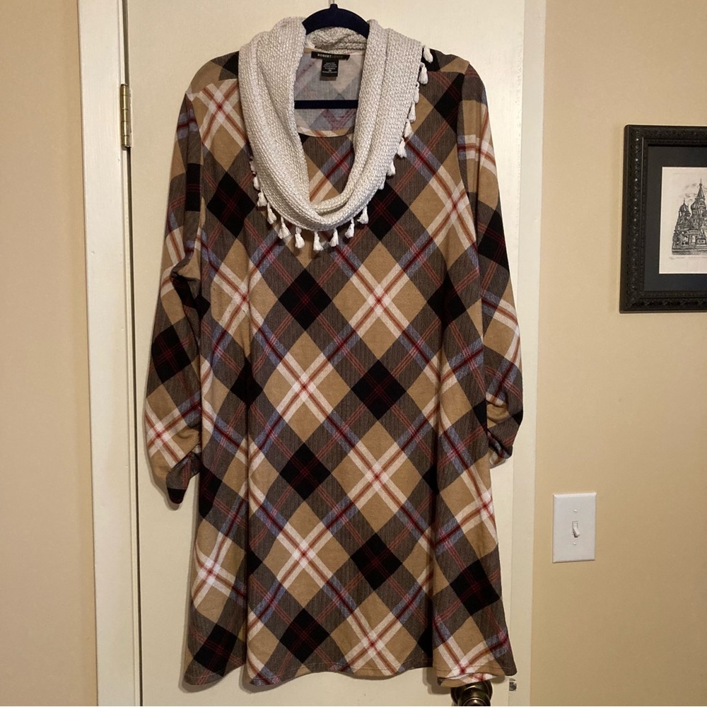 Robert Louis plaid tunic dress with attached but removable scarf